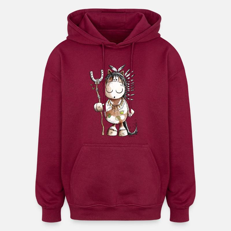 Häuptling Pferd Mit Indianer Federschmuck - Oversized Unisex Hoodie - Burgunderrot
