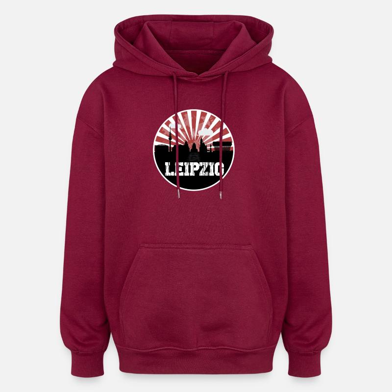 Leipzig Heimspiel Skyline - Oversized Unisex Hoodie - Burgunderrot