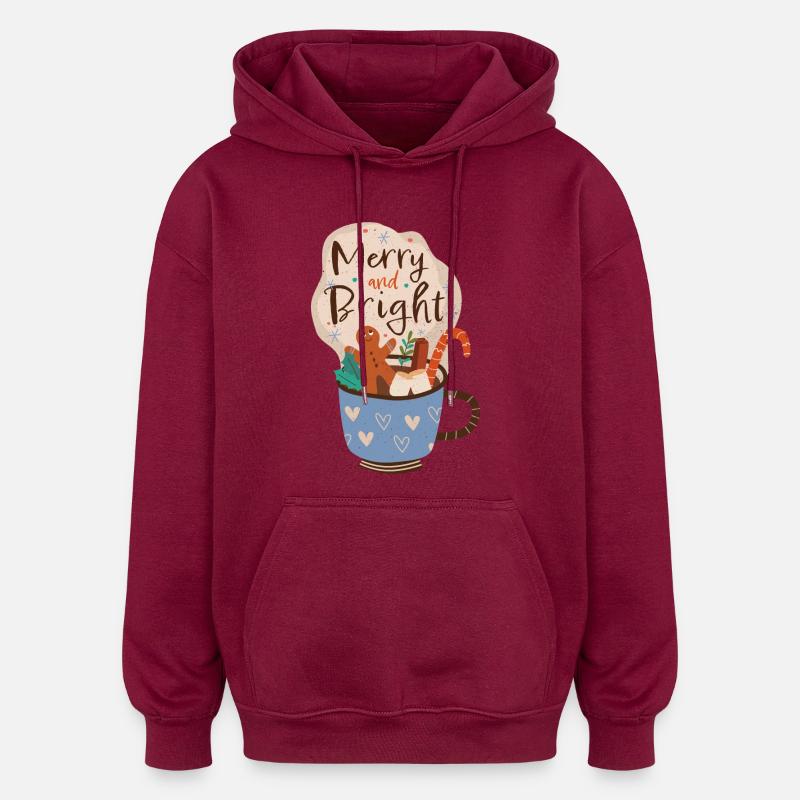 Merry and Bright Mug Noël - Sweat à capuche oversize unisexe - bordeaux