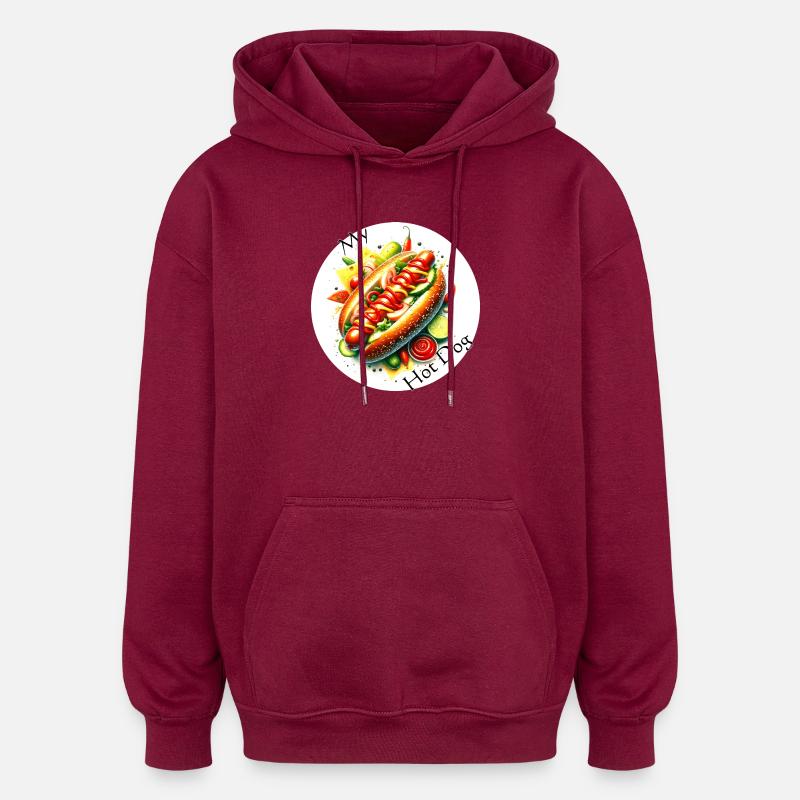 Farbexplosion Hotdog Kunst - Oversized Unisex Hoodie - Burgunderrot