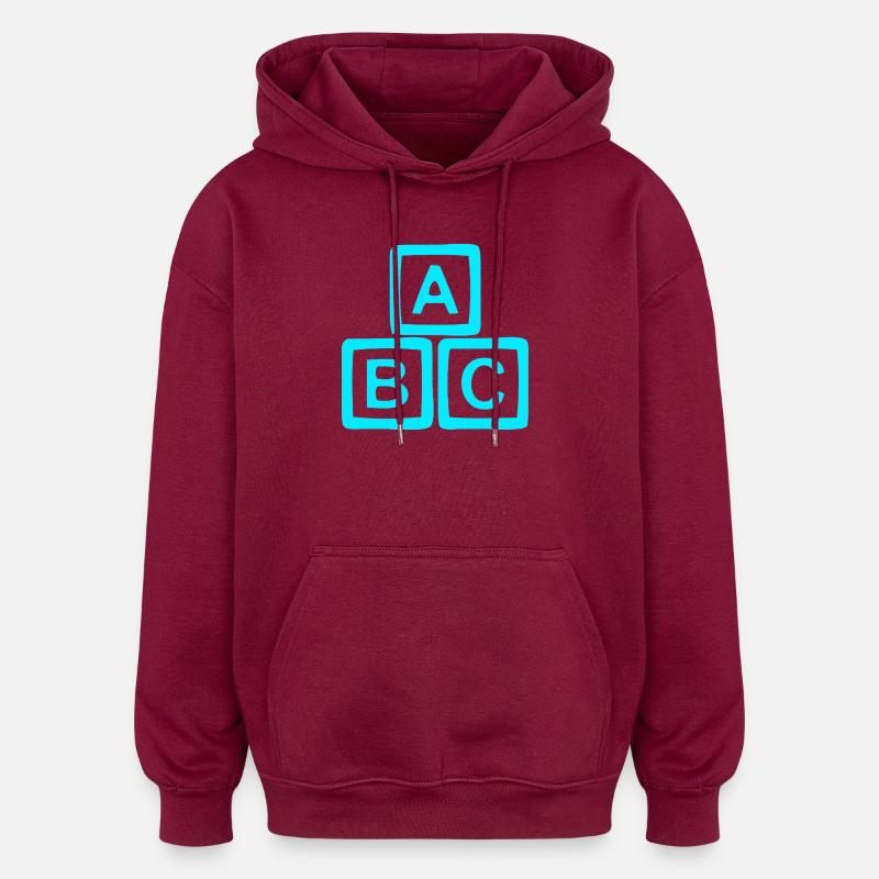 Motif de bloc Neon ABC - Sweat à capuche oversize unisexe - bordeaux