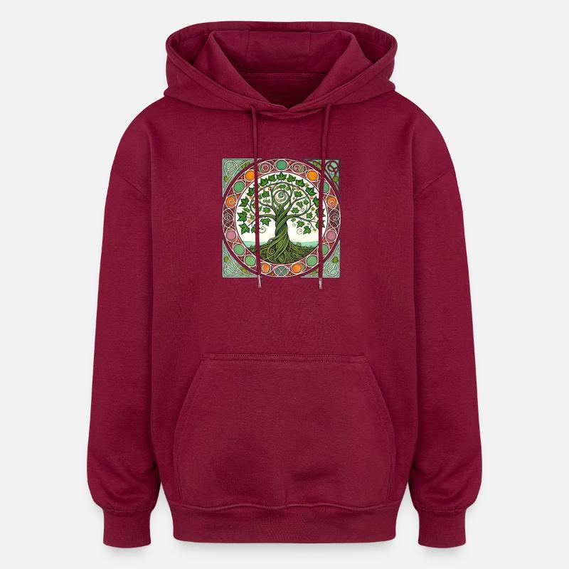 Baum des Lebens Rundglasfenster - Oversized Unisex Hoodie - Burgunderrot