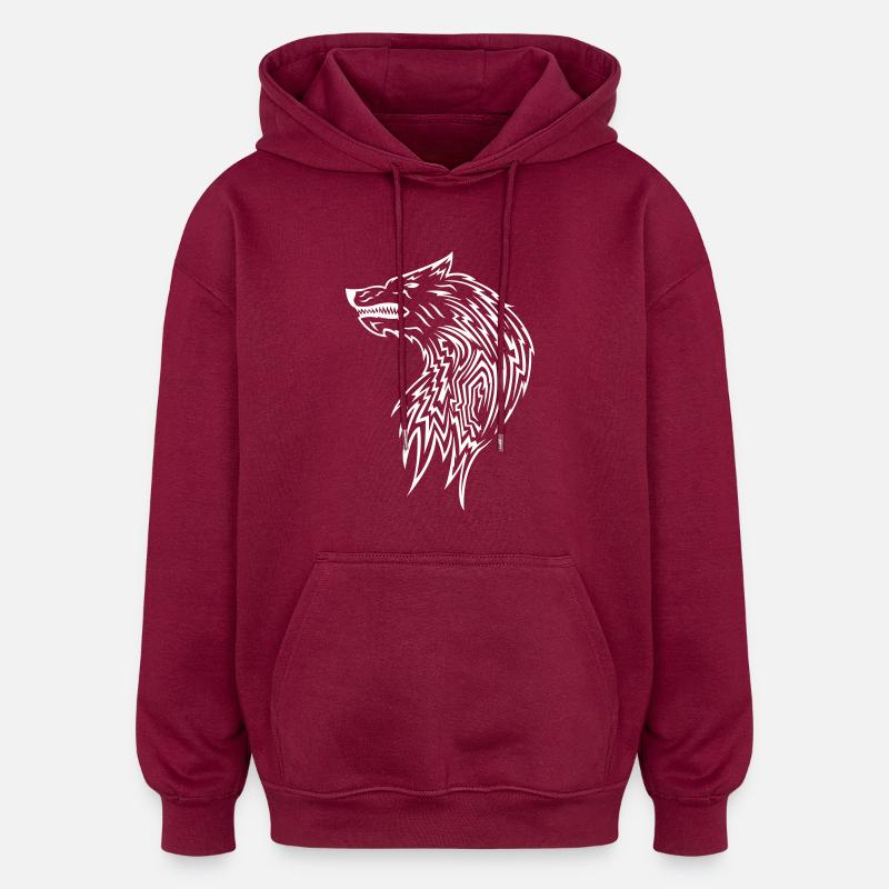 Loup Tribal - Sweat à capuche oversize unisexe - bordeaux
