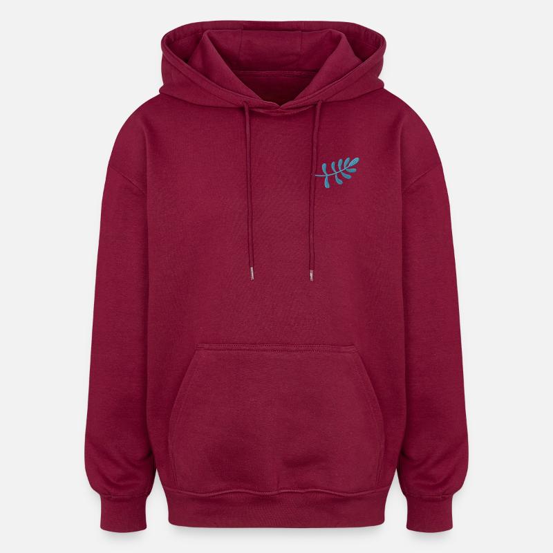 Hellblaues Blatt bestickt - Oversized Unisex Hoodie - Burgunderrot