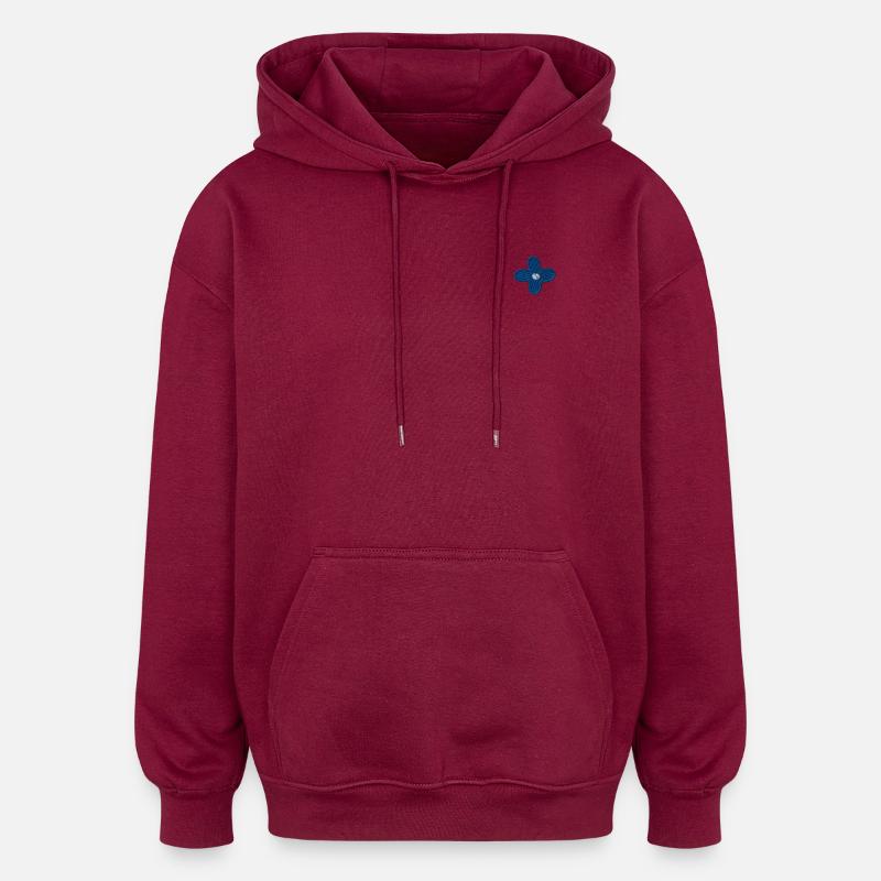 Fleur bleue brodée - Sweat à capuche oversize unisexe - bordeaux
