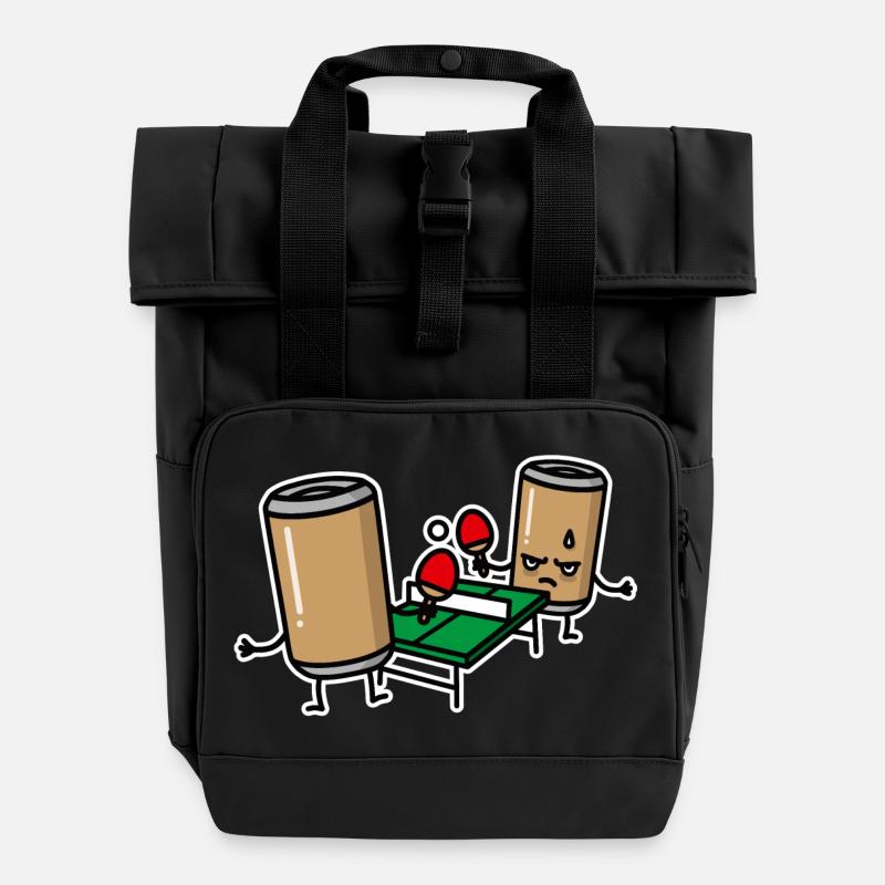 Beer Pong Cartoon Table Tennis Beer Can Ping Pong - Roll Top Backpack with Two Handles - black
