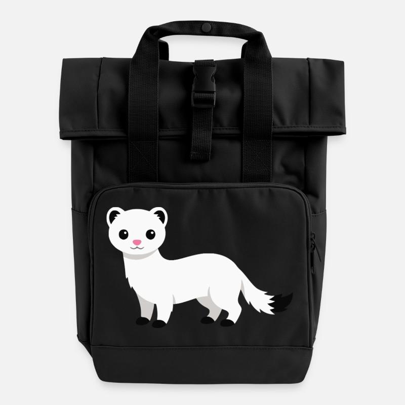 Süßer neugieriges Hermelin minimalistischen Stil - Rolltop Rucksack mit zwei Griffen - Schwarz