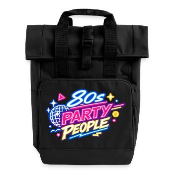 80s Party People Neon Retro - Roll Top Backpack with Two Handles - black - Front