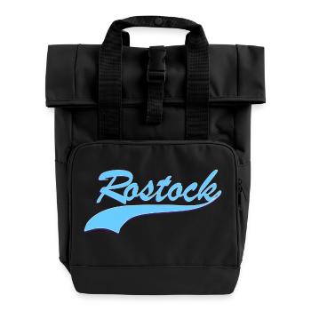 Rostock Retro Schriftzug - Rolltop Rucksack mit zwei Griffen - Schwarz - Vorne