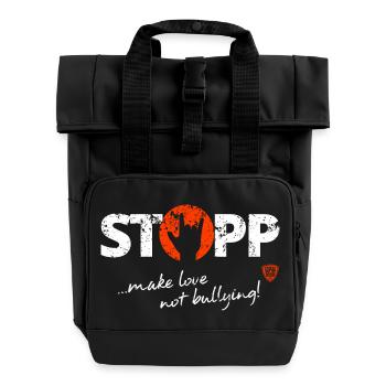 Stopp - weiß - Rolltop Rucksack mit zwei Griffen - Schwarz - Vorne