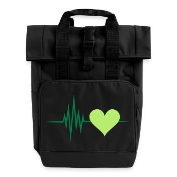 Puls Herz grün, vegan Frequenz, Natur, Bäume, Wald - Rolltop Rucksack mit zwei Griffen - Schwarz - Vorne