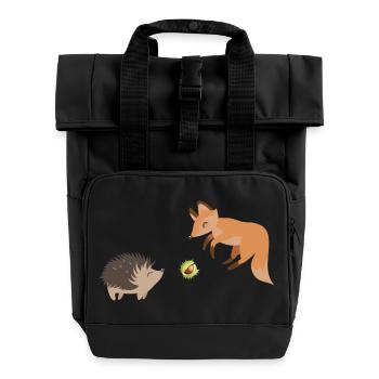 Fuchs und Igel spielen mit einer Kastanie Fußball - Rolltop Rucksack mit zwei Griffen - Schwarz - Vorne