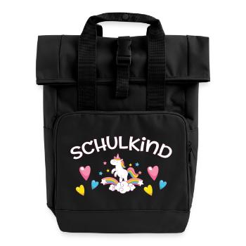 Schulkind - Einhorn - Rolltop Rucksack mit zwei Griffen - Schwarz - Vorne