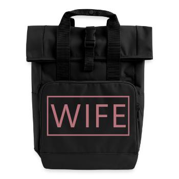Wife Matching Couple Engagement Wedding Honeymoon - Roll Top Backpack with Two Handles - black - Front