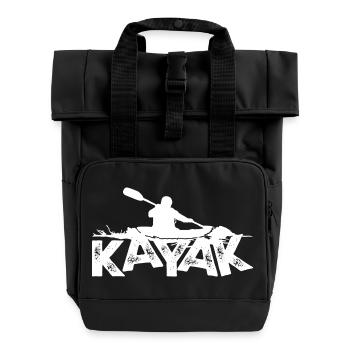 Kayak Silhouette Adventure on Bold Text - Roll Top Backpack with Two Handles - black - Front