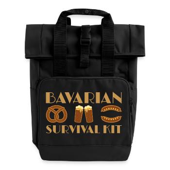 Bavarian beer and sausage hiking design - Roll Top Backpack with Two Handles - black - Front
