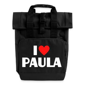 Ich liebe Paula rotes Herz Retro Statement  - Rolltop Rucksack mit zwei Griffen - Schwarz - Vorne