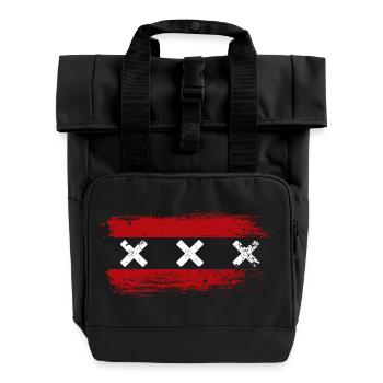 Dreifache rote X-Streifen - Rolltop Rucksack mit zwei Griffen - Schwarz - Vorne