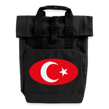 Turkiye Turkish Oval Flag - Roll Top Backpack with Two Handles - black - Front
