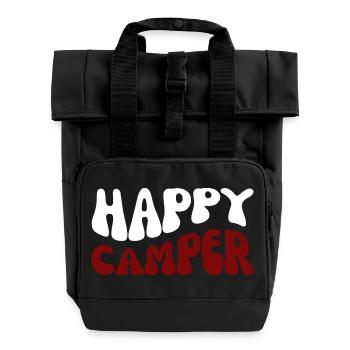 Happy Camper Schriftzug Outdoor - Rolltop Rucksack mit zwei Griffen - Schwarz - Vorne