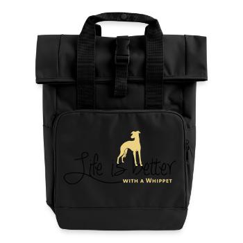 Life is better - Whippet - Roll Top Backpack with Two Handles - black - Front