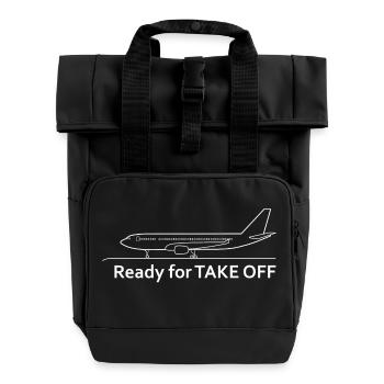 Prêt pour Take Off - avion - Vacances - Voyage - Sac à dos Roll Top à deux anses - noir - Devant