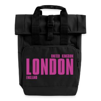 Pink London Typography T-shirt - Rolltop Rucksack mit zwei Griffen - Schwarz - Vorne