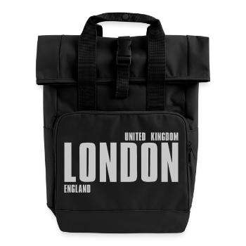 LONDON Schriftart Grafiken in Graustufen - Rolltop Rucksack mit zwei Griffen - Schwarz - Vorne