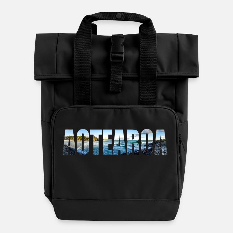 New Zealand Gift Idea Backpacker Work & Travel - Roll Top Backpack with Two Handles - black