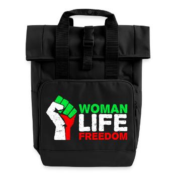 Woman, Life, Freedom | Free Iran! | With flag - Roll Top Backpack with Two Handles - black - Front