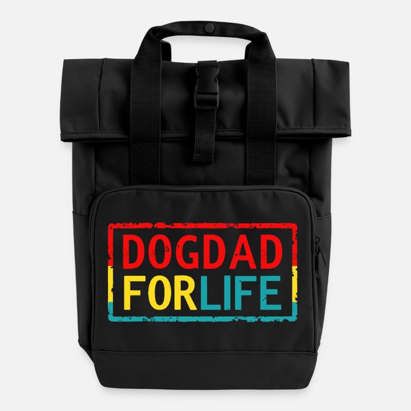 Dog dad for life - Roll Top Backpack with Two Handles - black