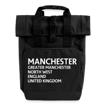 Typografisches Raster der Stadtnamen von Manchester City - Rolltop Rucksack mit zwei Griffen - Schwarz - Vorne