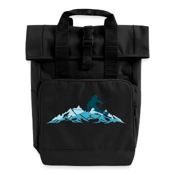 Winter - Skifahrer Berge Sport 2018 - Rolltop Rucksack mit zwei Griffen - Schwarz - Vorne