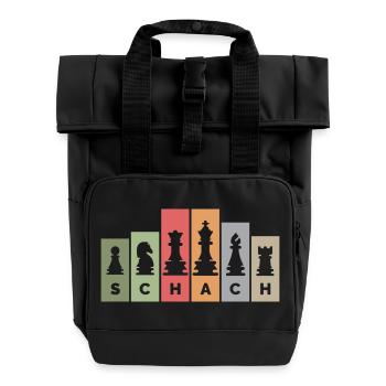 retro Schachfiguren Schachspieler vintage Farben - Rolltop Rucksack mit zwei Griffen - Schwarz - Vorne