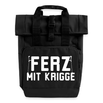 Ferz mit Krigge Hessisch Hessen Dialekt - Rolltop Rucksack mit zwei Griffen - Schwarz - Vorne