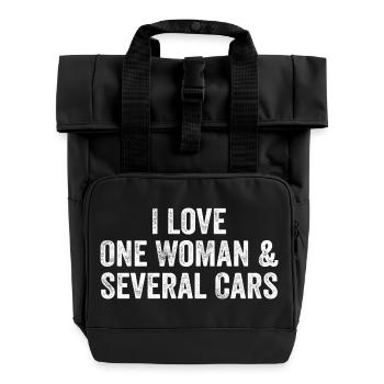 Eine Frau und viele Autos: Autohumor - Rolltop Rucksack mit zwei Griffen - Schwarz - Vorne