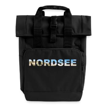Nordsee Panorama Schriftzug - Rolltop Rucksack mit zwei Griffen - Schwarz - Vorne