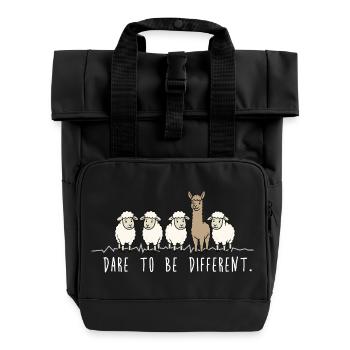 Dare to Be Different – Alpaka & Schafe Spruch - Rolltop Rucksack mit zwei Griffen - Schwarz - Vorne