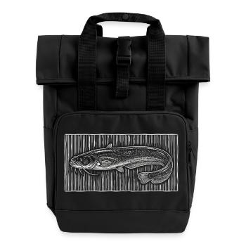 Gravure sur bois vintage de poisson-chat – Pêcheur classique - Sac à dos Roll Top à deux anses - noir - Devant