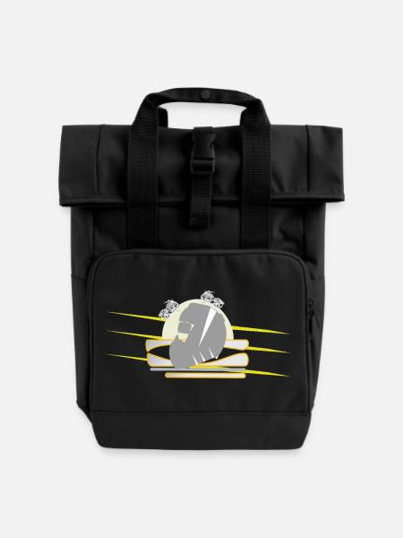 Motorcycle Chopper Helmet - Roll Top Backpack with Two Handles - black