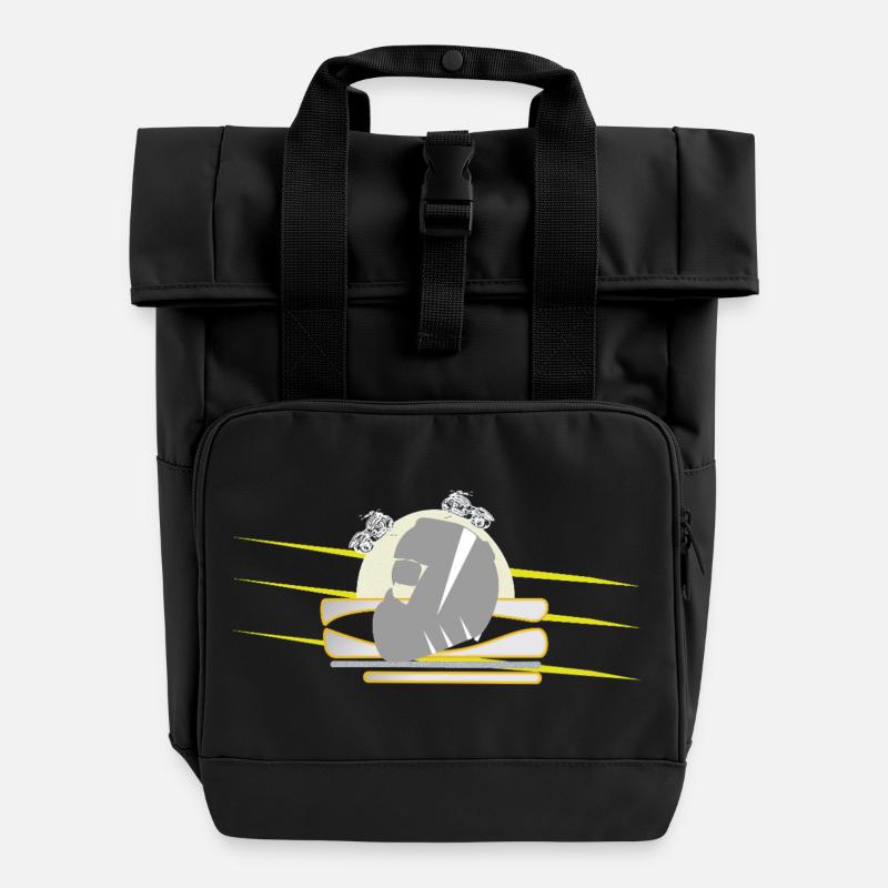 Motorcycle Chopper Helmet - Roll Top Backpack with Two Handles - black
