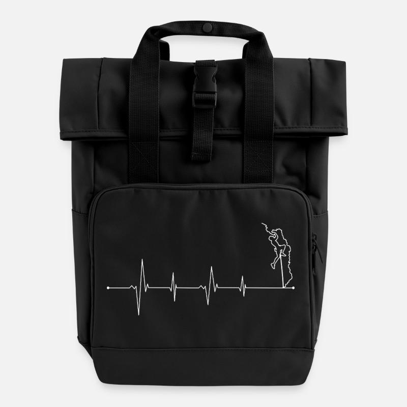 Climber on ECG Line - Roll Top Backpack with Two Handles - black