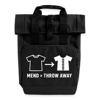 Mend Throw Away Sichtbare Reparatur - Rolltop Rucksack mit zwei Griffen - Schwarz - Vorne