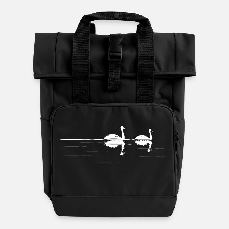 swans at night - Roll Top Backpack with Two Handles - black