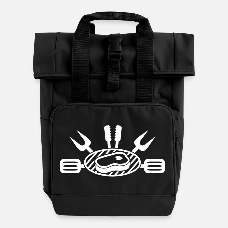 Grillmeister Emblem | BBQ Steak Icon - Rolltop Rucksack mit zwei Griffen - Schwarz