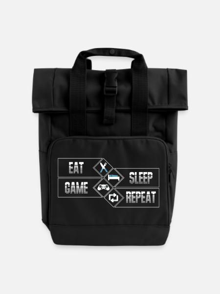 PC Gaming - Eat Sleep Game Repeat - Roll Top Backpack with Two Handles - black