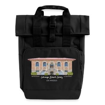 Los Angeles, Hand Drawing Cahuenga Library, - Roll Top Backpack with Two Handles - black - Front