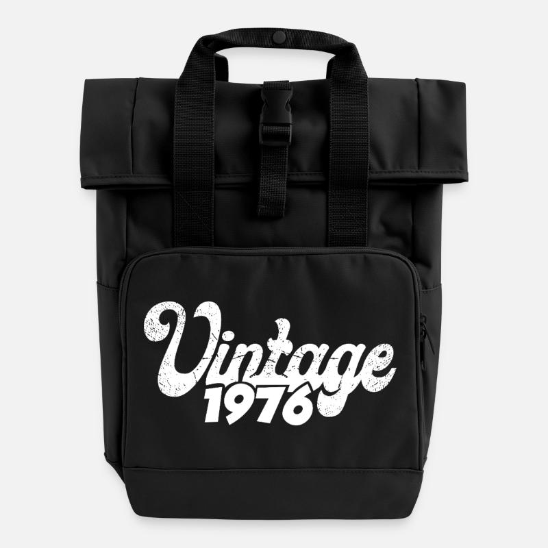 Vintage 1976 Retro Schriftzug - Rolltop Rucksack mit zwei Griffen - Schwarz