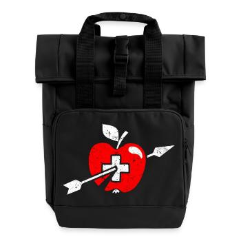 Wilhelm Tell Apfel Schweizer Fahne und Kreuz - Rolltop Rucksack mit zwei Griffen - Schwarz - Vorne