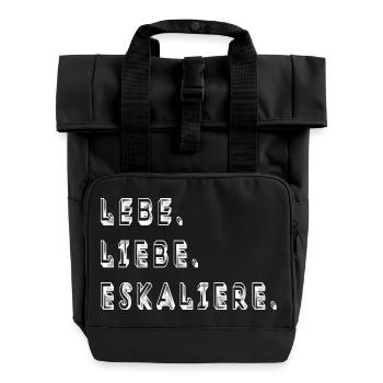 lebe liebe eskaliere fun potschertes lebn party - Rolltop Rucksack mit zwei Griffen - Schwarz - Vorne